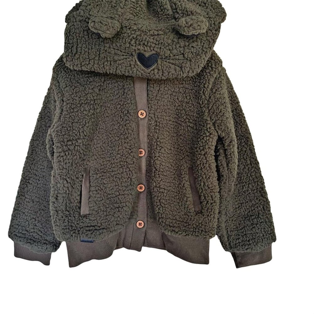 NWT Boboli Olive Green Cat Ear Sherpa Cardigan 4